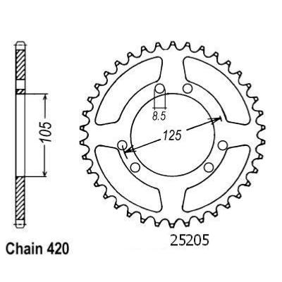 Couronne Derbi Rieju - 6 Trous (2 par 2) - 420 - 53 Dents -JTR1131