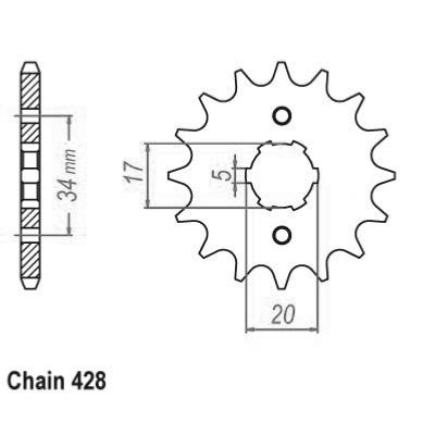 Pignon KYMCO 125 Quannon - HONDA 125 CBR - 428 - 15 Dents - Similaire JTF1264